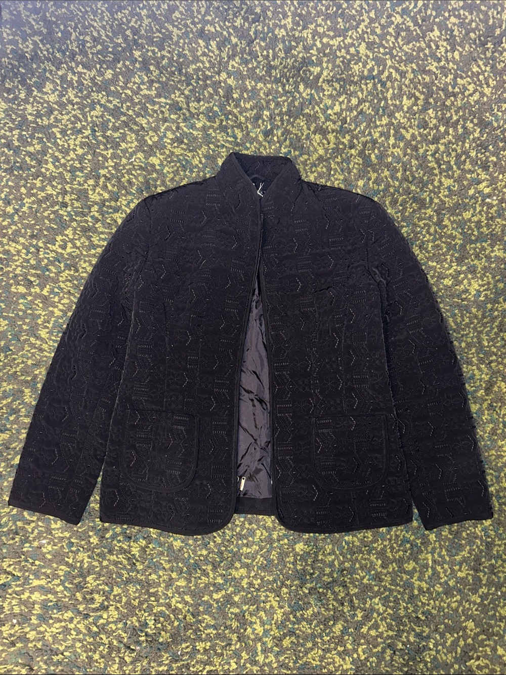Quilted Embroidered Mandarin Collar Jacket